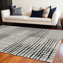 8' X 11' Cream and Black Abstract Distressed Area Rug - €352,93 EUR