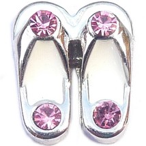 White Flip Flops With Pink Accents Floating Locket Charm - £1.93 GBP