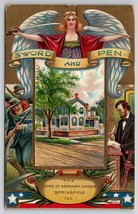 Patriotic Abraham Lincoln &amp; Union Soldier Sword and Pen Angel Postcard I30 - £10.35 GBP