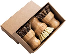 Palm Pot Brush- Bamboo Round 3 Packs Mini Dish Brush Natural Scrub Brush... - $26.27 CAD