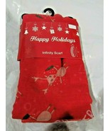 Happy Holidays Infinity Scarf Reindeer Holding Bottle on Red Lightweight... - £10.21 GBP