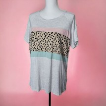 Vanilla Bay Cheetah Tee Shirt Short Sleeve Gray Pastel Womens Large Stripes - £14.10 GBP