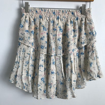 Love Shack Fancy Skirt S Silk White Blue Floral Tier Ruffle Flared Mini ... - £40.79 GBP