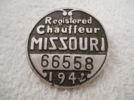 Vintage 1942 Missouri Registered Chauffeur Badge ( # 66558 ) - £19.32 GBP