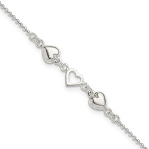 Silver 9inch Plus 1in Ext Polished Hearts Anklet QG1193 - $49.33