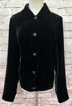 J Jill Womens Size Medium Black Velvet Button Front Collared Jacket Rayon Silk - £38.44 GBP