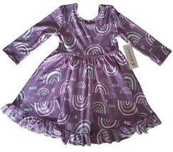 CHENAULT GIRL™ ~ Size 5 Dress ~ Long Sleeve ~ Ruffled Hem ~ Rainbows on Purple - $18.70