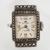 Vintage Bucherer 800 Silver Marcasite Ladies Elegant Ring Watch Size 7 - £388.14 GBP