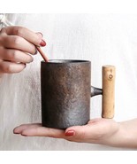 Japanese-style Vintage Ceramic Coffee Mug Tumbler Beer Mug with Wood Han... - £27.86 GBP