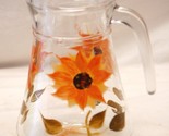 Hand Painted Glass Lemonade Pitcher Sunflower Designs Plastic Top - £23.45 GBP