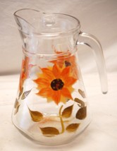 Hand Painted Glass Lemonade Pitcher Sunflower Designs Plastic Top - £23.29 GBP