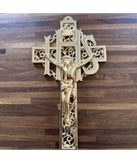 Pewter Filigree IHS Cross Crucifix with Antique Gold Tone Finish Decor, ... - €56,83 EUR