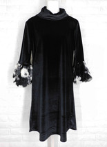 ISLE Dress Velour Turtle Neck Faux Fur Body Con Black White NWT S M L - $50.00