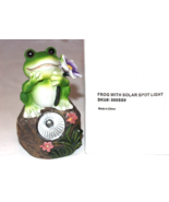 CUTE 5&quot; RESIN FROG SOLAR SPOTLIGHT FROG SITTING ON ROCK ADORNED WITH FLO... - £7.90 GBP