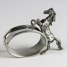 Pewter Rearing Stallion Figural Napkin Ring, Oval Band, Horse 2 1/2&quot; H - £38.50 GBP