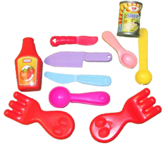 10 Piece Food Lot Pretend Play Realistic Plastic Toy Mixed Condiments Cutlery - £4.23 GBP