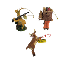 Funny Deer Hunter Holiday Ornaments 3 Piece Set No Hunting Camo Man Hiding - £15.56 GBP