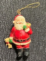 Vintage Enesco Santa With Teddy Bear &amp; Toy Bag Christmas Ornament 2-1/2&quot; Tall - £3.12 GBP