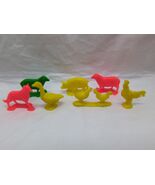 Lot Of (7) Vintage Neon Colored Plastic Farm Animal Toys Dog Rooster Pig... - €9,49 EUR