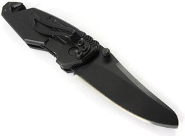 Stainless Steel Black Folding Pocket Knife Belt Cutter Glass Breaker - £7.73 GBP