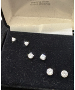 Bloomingdale&#39;s Sterling Silver Cubic Zirconias 3 Pairs Earrings Box Set $60 - £11.89 GBP