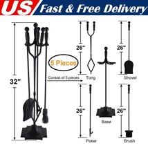 5Pcs Fireplace Tools Set Wrought Iron Fire Place Accessories Tools With ... - $70.29