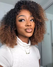 18 inch afro kinky curly ombre human hair lace front wig for black women - £376.26 GBP