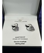 Genuine Amethyst 925 Sterling Silver Hoop Dangle Earrings - $44.54