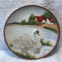 Vintage 3D Mother Swan with baby Cygnets Hand Painted Decor Plate 7.75&quot; - $24.95