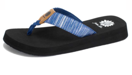 Yellow Box Flip Flops Fayne Women&#39;s Blue &amp; Silver Metallic Comfort Wedge Sandals - £32.17 GBP