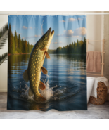 Northern Pike Leaping Shower Curtain – Fishing Cabin &amp; Lake House Bathro... - $843.61 MXN