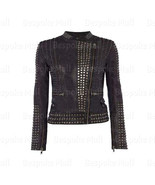 New Woman&#39;s Brown Silver Metallic Studded Brando Style Biker Leather Jac... - $349.99