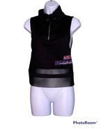 LCW SPORT Size XS Black Cropped Fitness Vest 1/4 Zip Mesh Spellout - £13.23 GBP