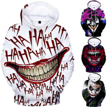 Halloween Funny haha Joker Men women 3D Sweatshirt Hoodies Hip Hop Dress Tops - £20.02 GBP