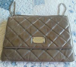 MICHAEL KORS Metallic Grey Slim Quilted Leather Flap-Over Shoulder Bag - $68.00