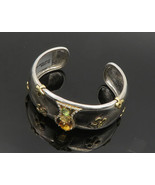 925 Silver &amp; 14K GOLD - Vintage Genuine Diamonds &amp; Citrine Cuff Bracelet... - £1,025.17 GBP