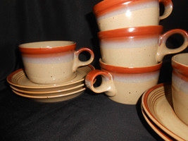 Mikasa Potters Country Cabin 5 Flat Coffee Cups &amp; Saucers  Vintage 1978-... - £22.97 GBP