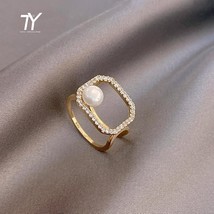 Design Classic Gold Hollow Out Square Pearl Rings For Woman 2021 New Fashion Kor - $9.51