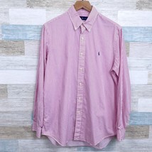 Ralph Lauren Striped Long Sleeve Shirt Pink White Cotton Poplin Mens Medium - £23.25 GBP