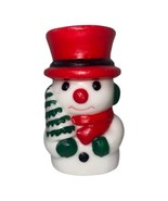 Vintage Snowman Candle Red Nose Scarf Hat Holding Christmas Tree Green G... - $18.70