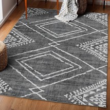 Realife Machine Washable Rug, Moroccan Diamond, Gray, 3&#39; X 5&#39;, Stain Resistant, - £66.13 GBP
