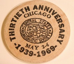 Vintage Chicago Illinois Wooden Nickel Golden Anniversary 1969 - $4.94