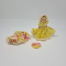 Vintage Plastic Sleepy Eyed Doll Hong Kong 4&quot; Crochet Outfits Included - £15.87 GBP