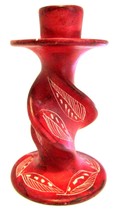 Red Hand Carved Soap Stone Candle Holder-Made In Kenya  4 1/4” H - £10.25 GBP