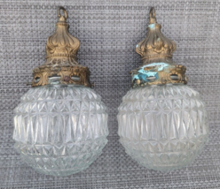 Vintage L&amp;L WMC Mid-Century Swag Lamp #9484 w Diamond Cut Glass Lot of 2 As Is - £223.23 GBP