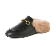 Slides Muller Shoes New Women&#39;s Fluffy Slippers Outerwear Rabbit Toe Cap Half Sl - £81.41 GBP