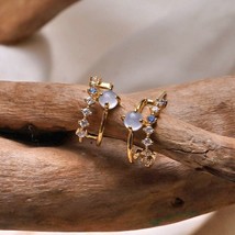 Vintage Opal stud earrings | Blue Opal Earrings, 925 Silver Pins, Real Gold Plat - £11.30 GBP