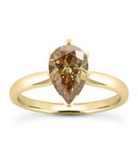 Genuine Diamond Solitaire Ring Pear Shape Brown Real 14K Yellow Gold SI1... - £3,310.95 GBP