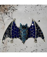 Stunning Elegant Halloween Bat Pin in Blue- Sparkling Rhinestone Brooch - $16.61 CAD