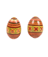 2 Wooden Hand Painted Russian Pysanky Easter Eggs / Pysanka Eggs 1970s - $12.99